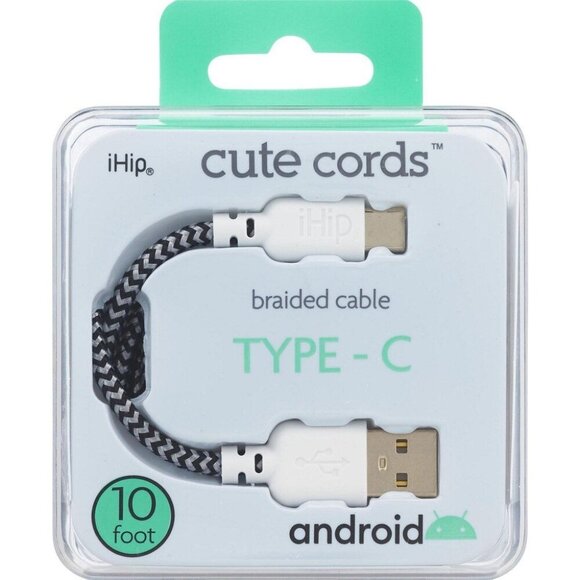 iHip Cute Braided 10ft Type-C USB Sync Charge Cable High Speed - Picture 1 of 3